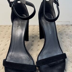 Stuart Weitzman Black Block Heel Sandals